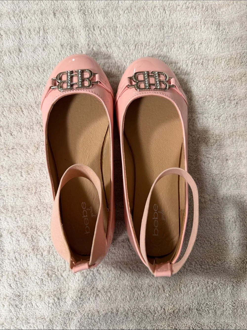 bebe Pink Ankle-Strap Logo Ballet Flats